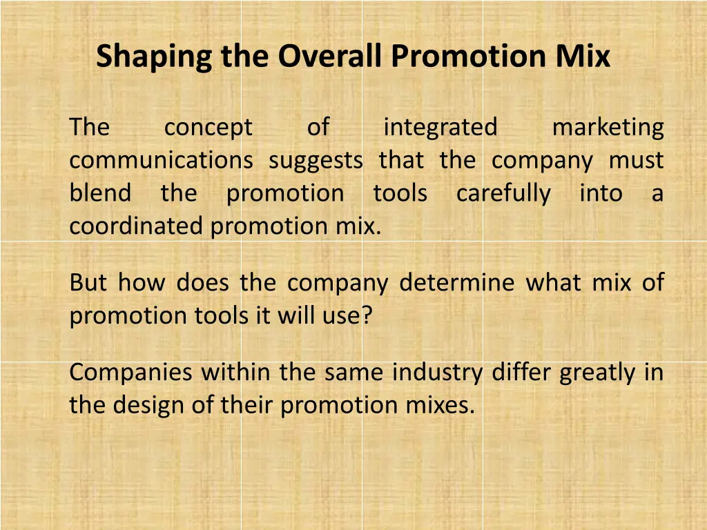 shaping the overall promotion mix