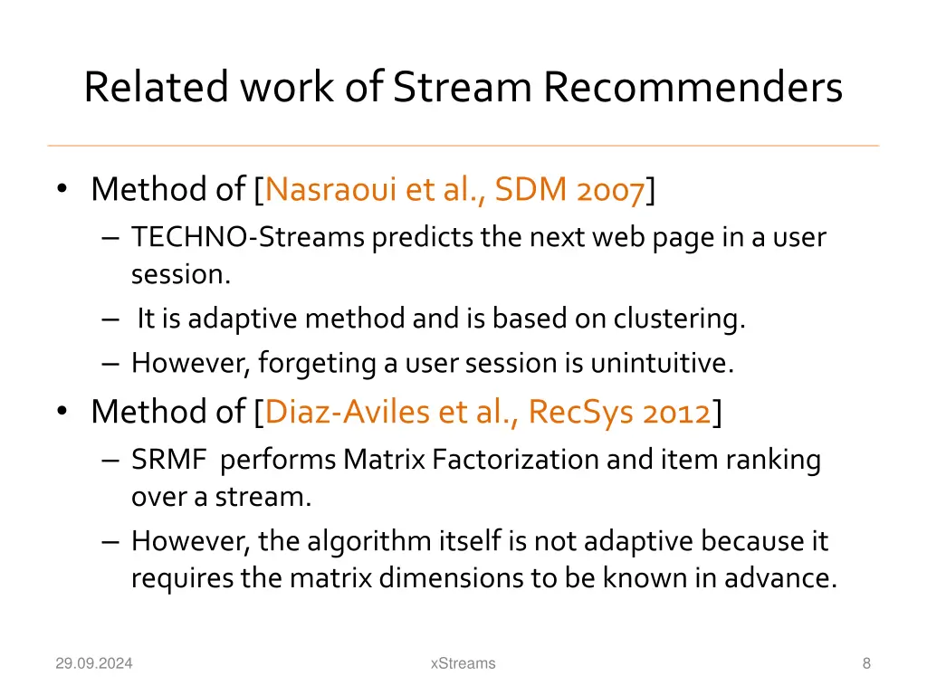 related work of stream recommenders