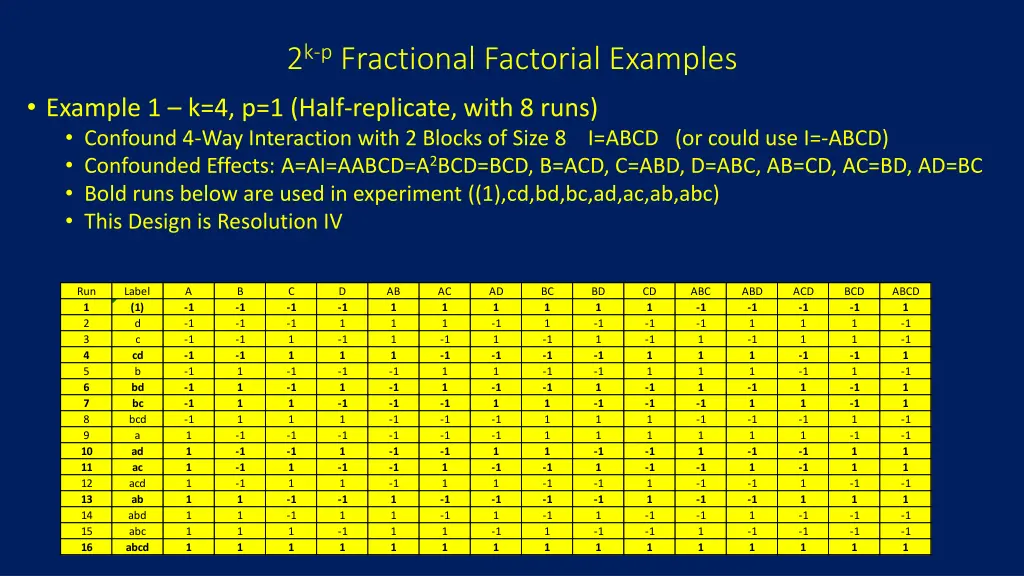 2 k p fractional factorial examples