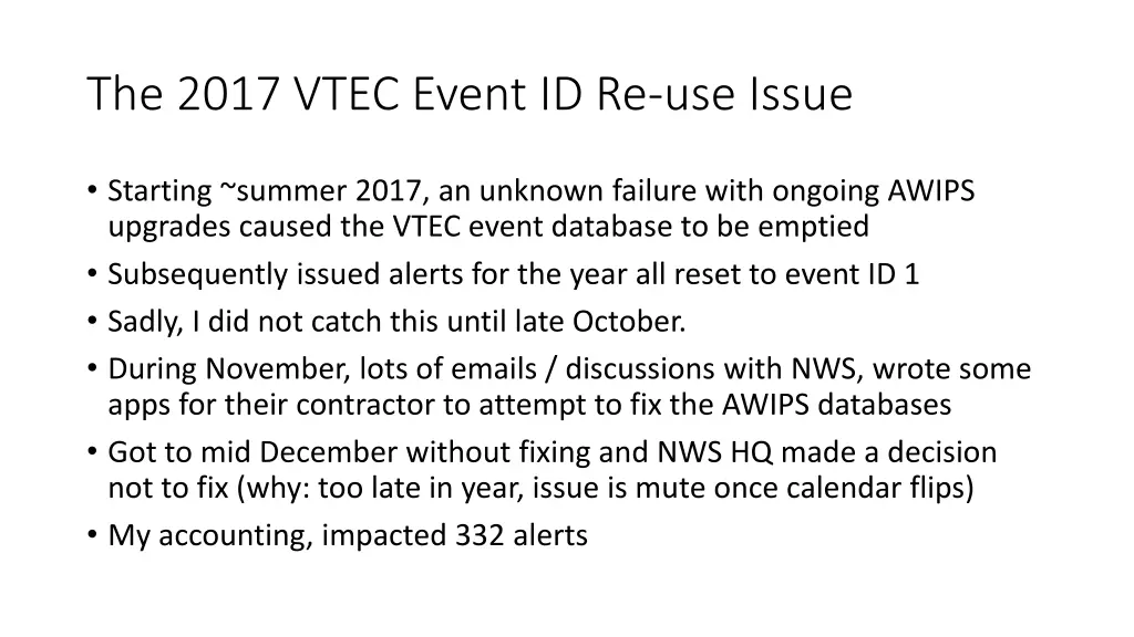 the 2017 vtec event id re use issue