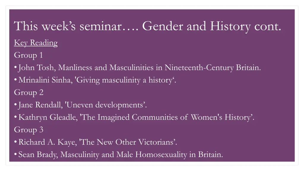 this week s seminar gender and history cont