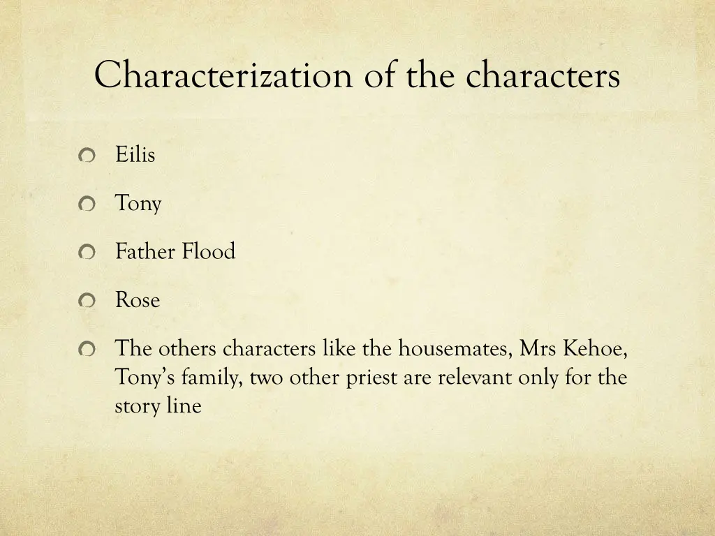 characterization of the characters