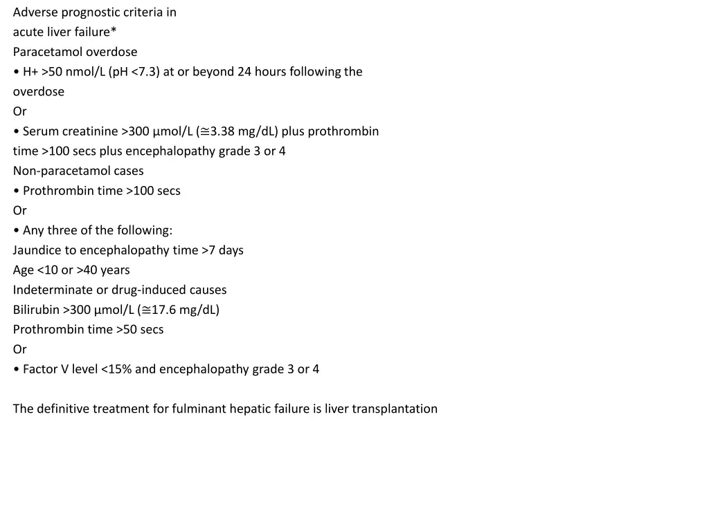 adverse prognostic criteria in acute liver