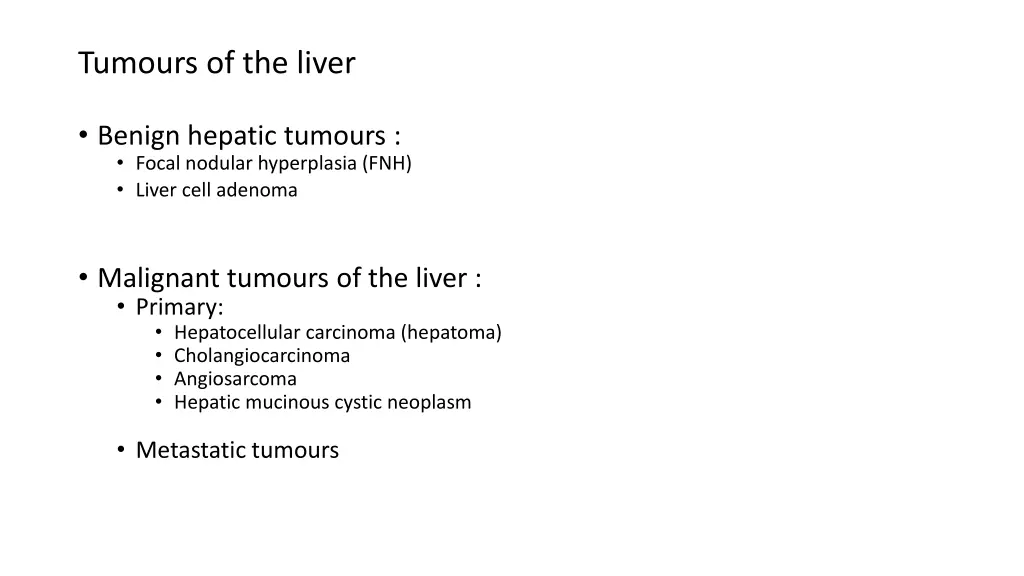 tumours of the liver