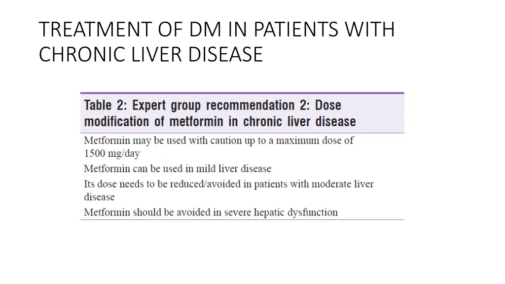 treatment of dm in patients with chronic liver