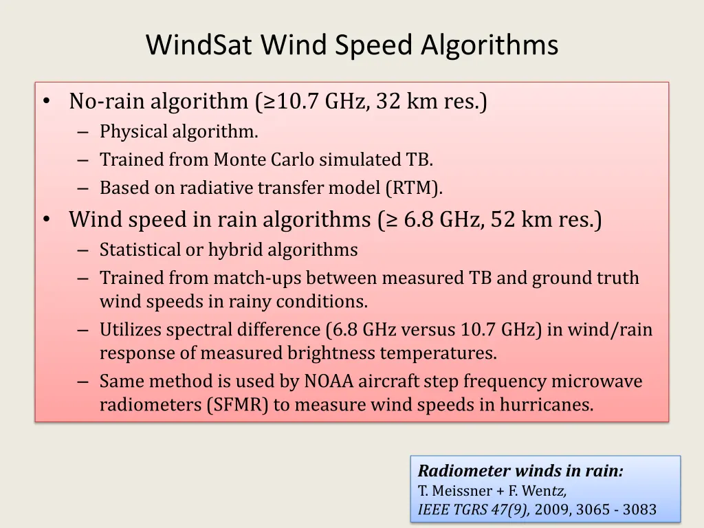 windsat wind speed algorithms