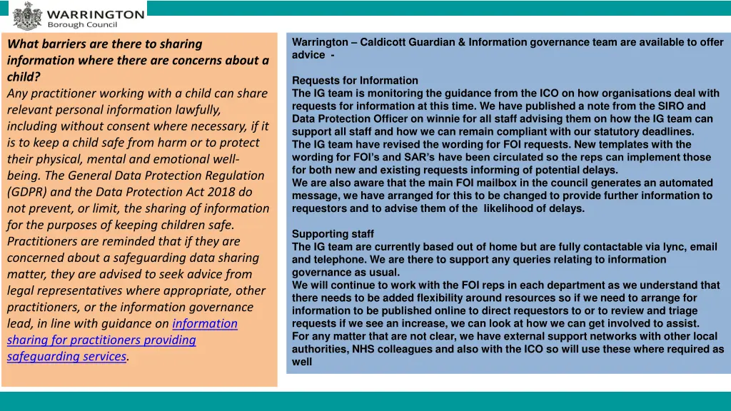 warrington caldicott guardian information