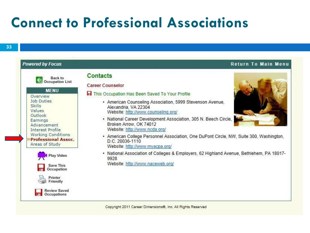 connect to professional associations