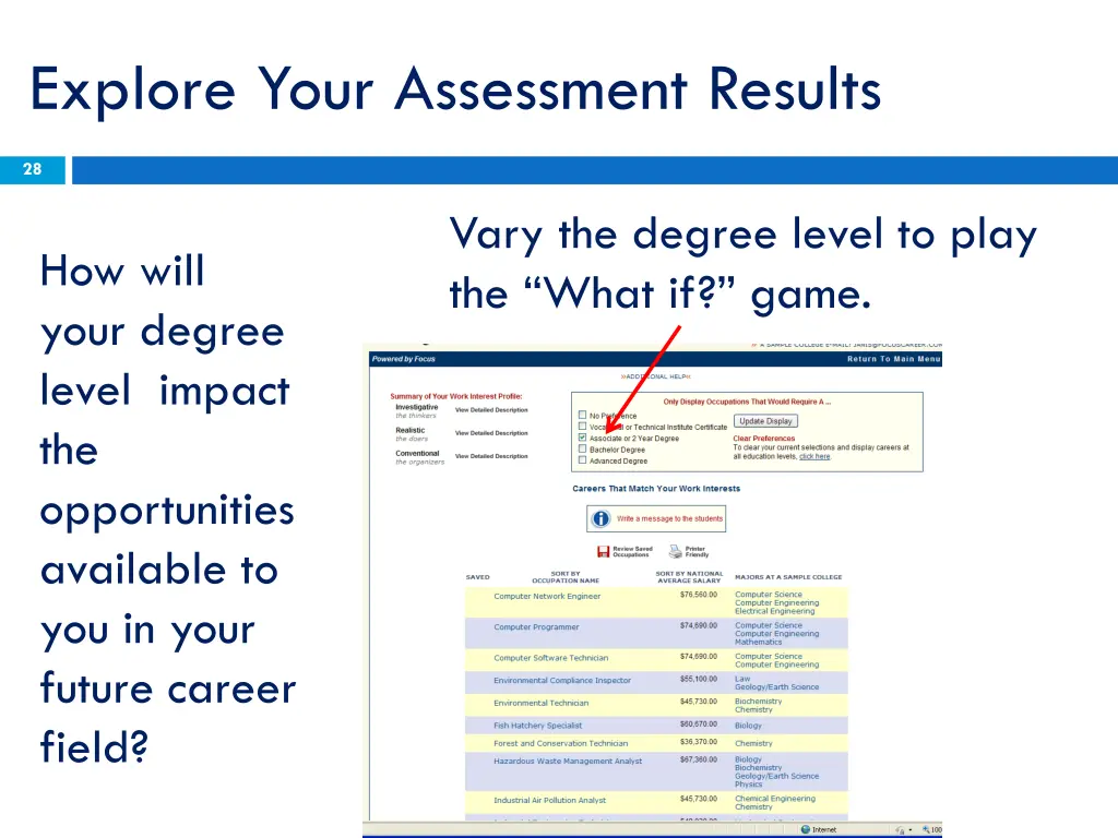 explore your assessment results
