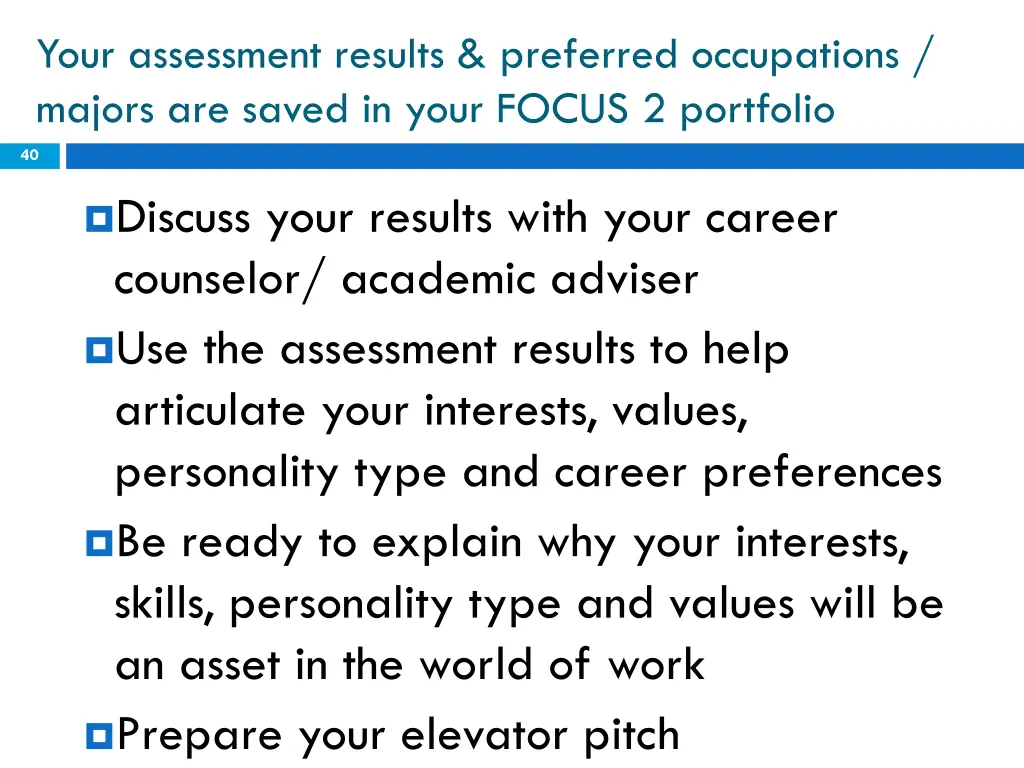 your assessment results preferred occupations