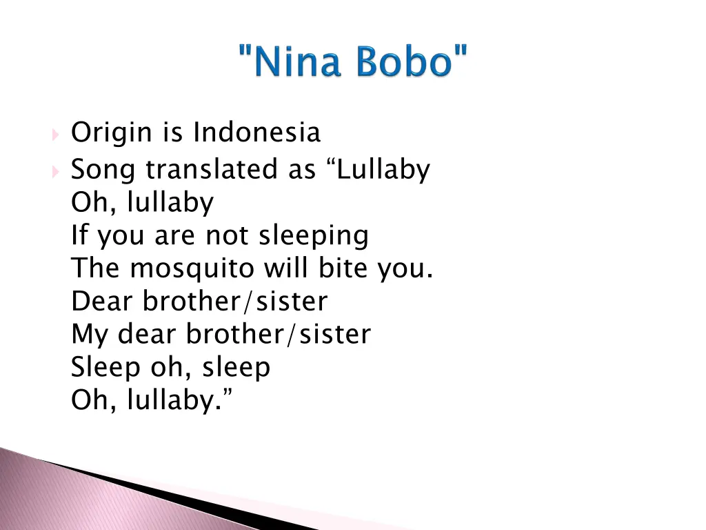 origin is indonesia song translated as lullaby