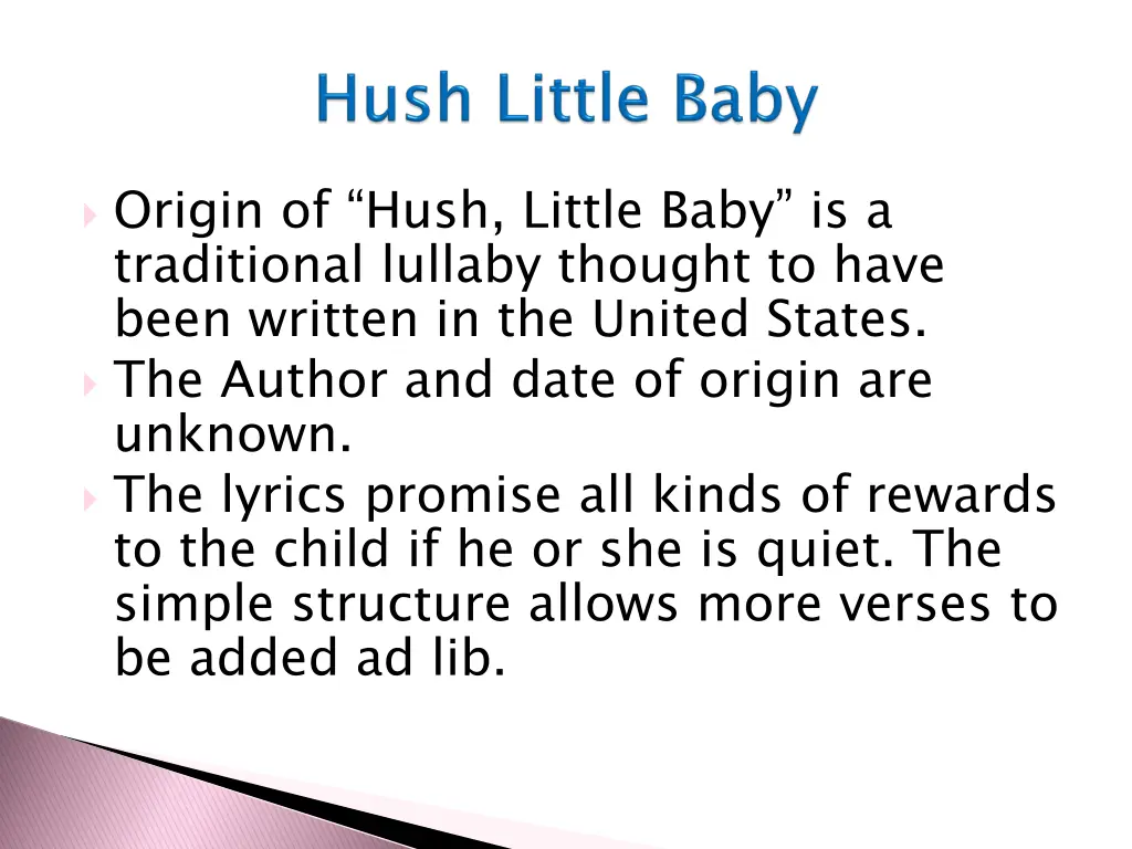 origin of hush little baby is a traditional