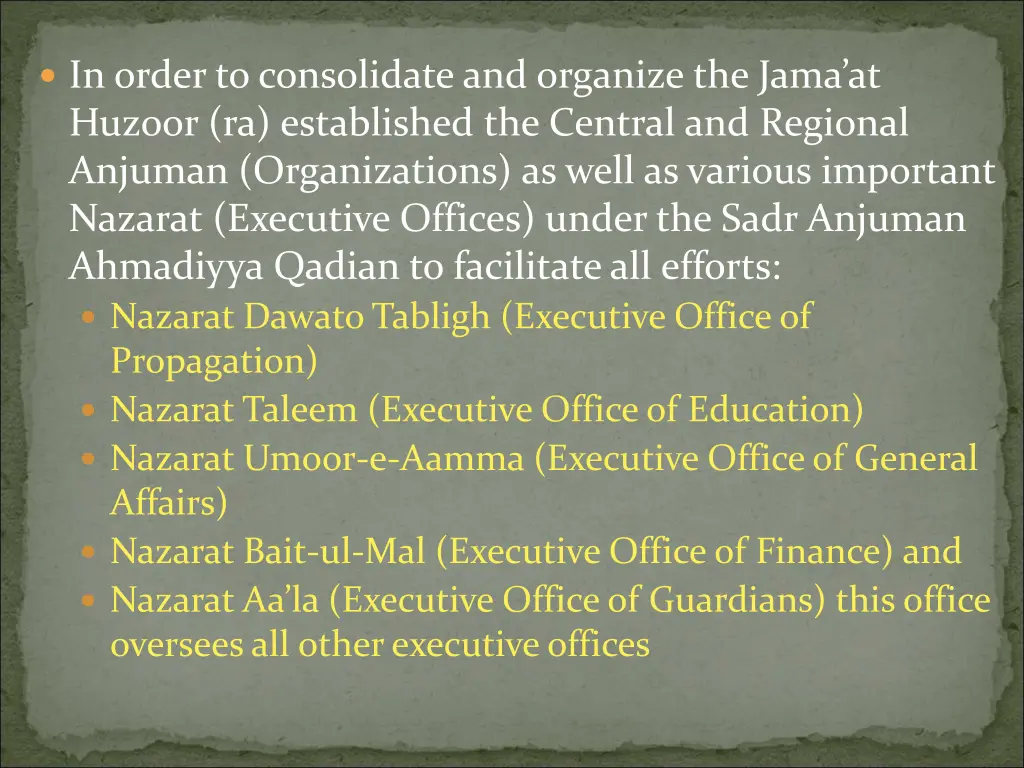 in order to consolidate and organize the jama