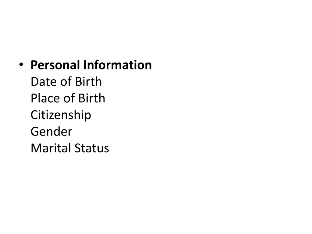 personal information date of birth place of birth