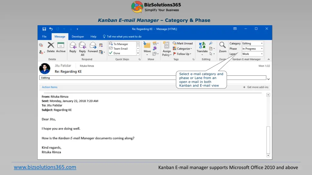 kanban e mail manager category phase