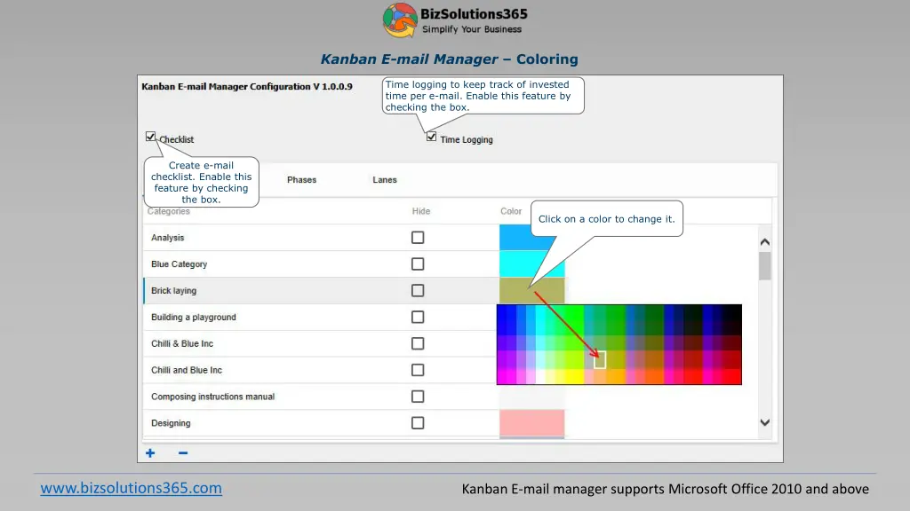 kanban e mail manager coloring