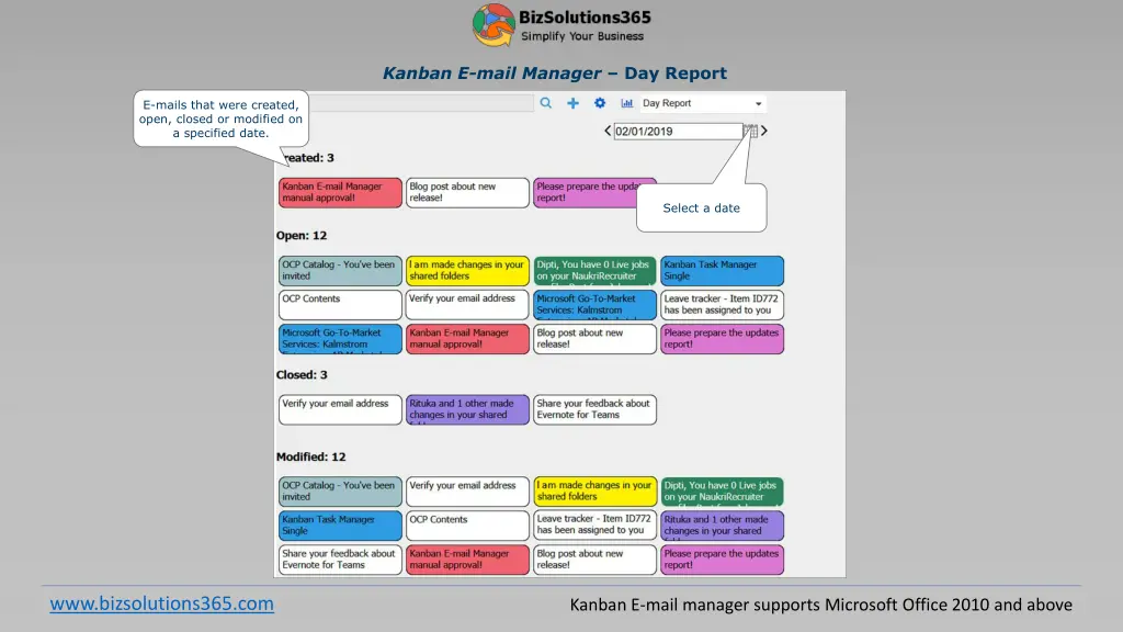 kanban e mail manager day report