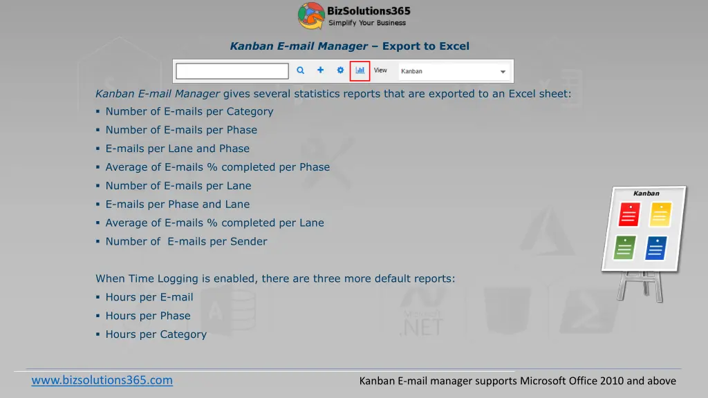 kanban e mail manager export to excel