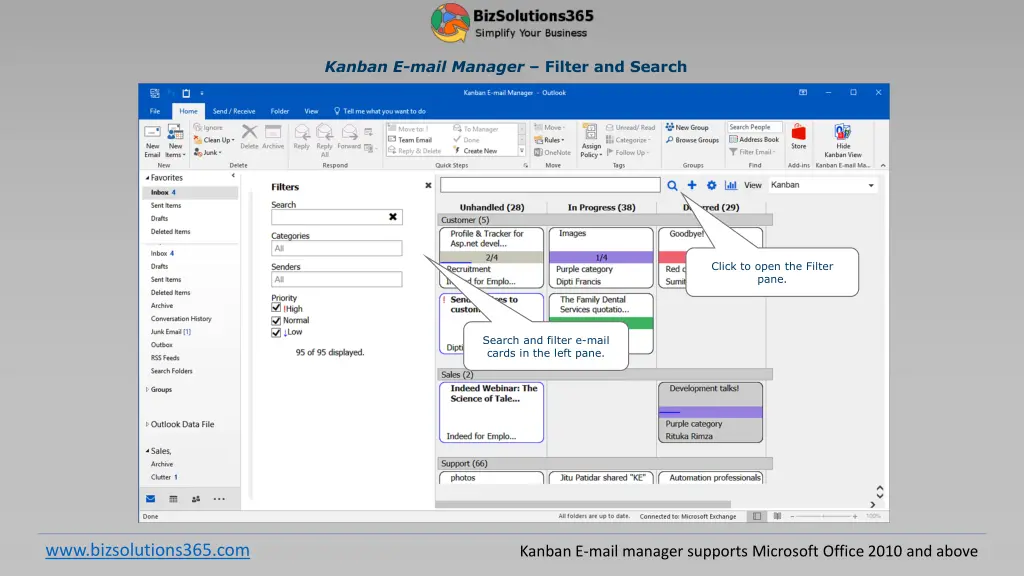 kanban e mail manager filter and search