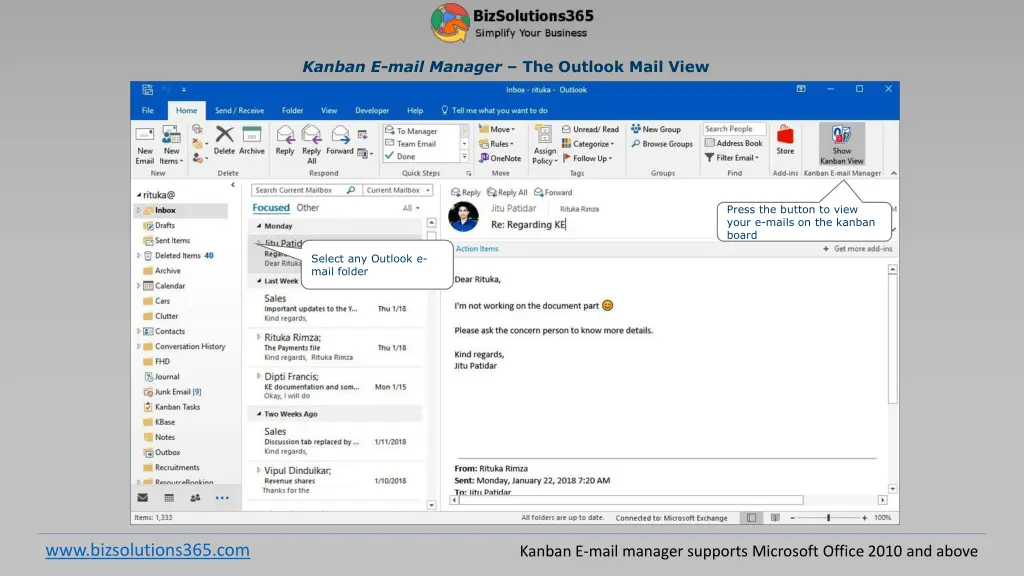 kanban e mail manager the outlook mail view