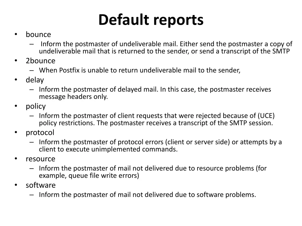 default reports