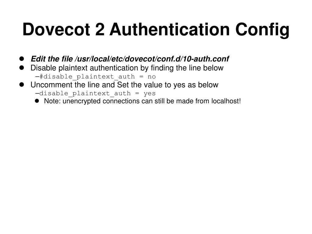 dovecot 2 authentication config