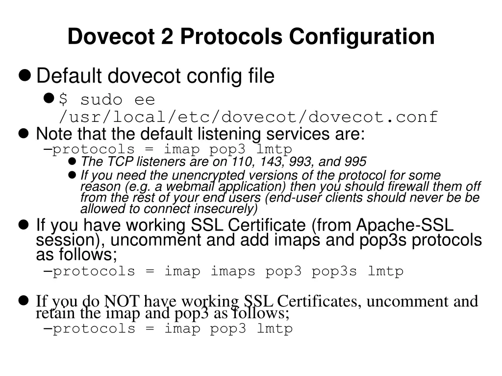 dovecot 2 protocols configuration