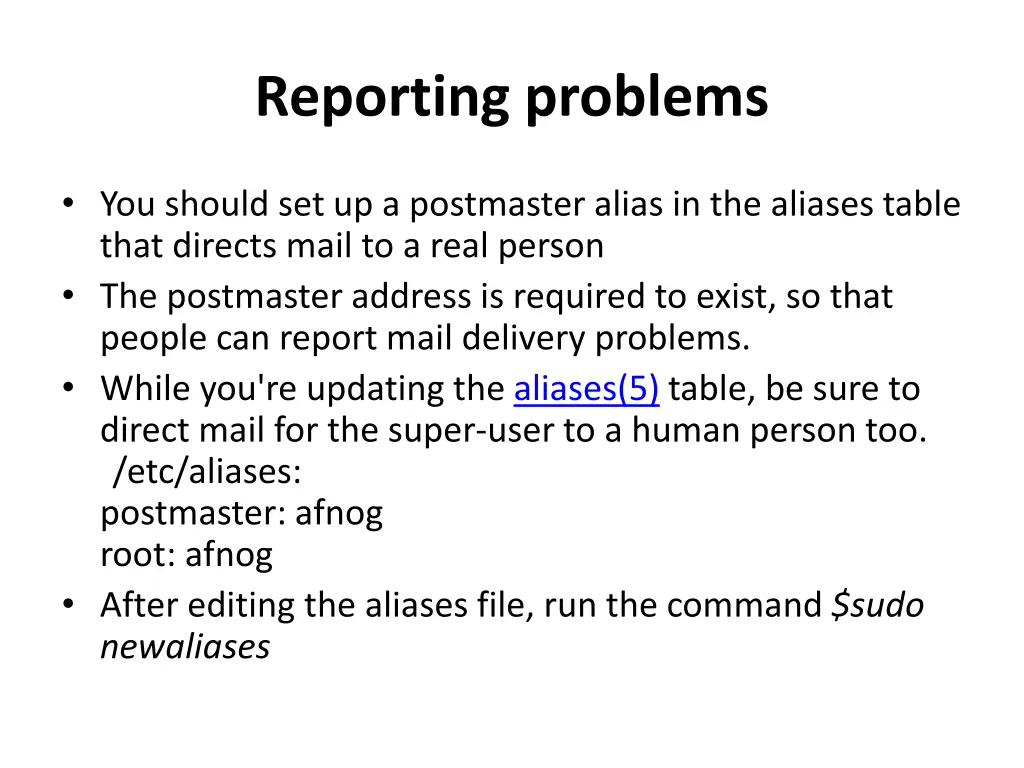 reporting problems