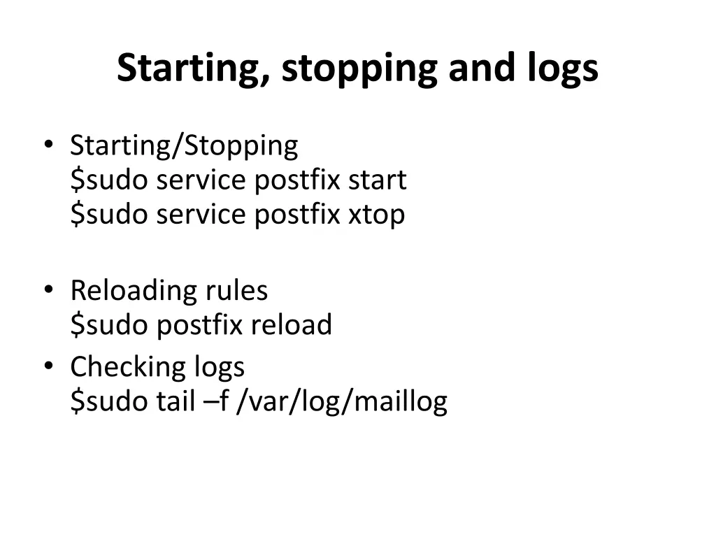 starting stopping and logs