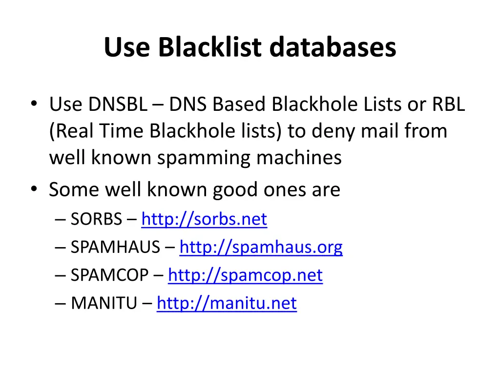 use blacklist databases