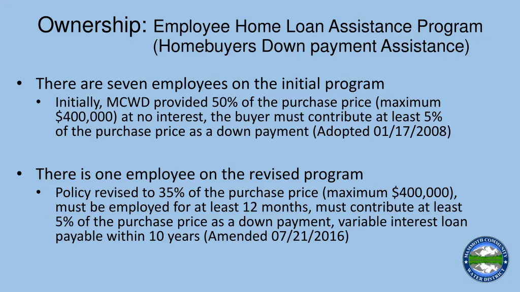 ownership employee home loan assistance program