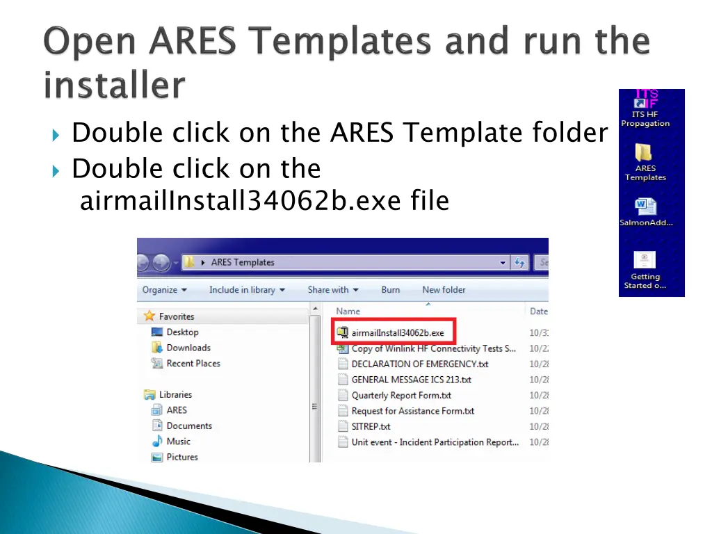 double click on the ares template folder double