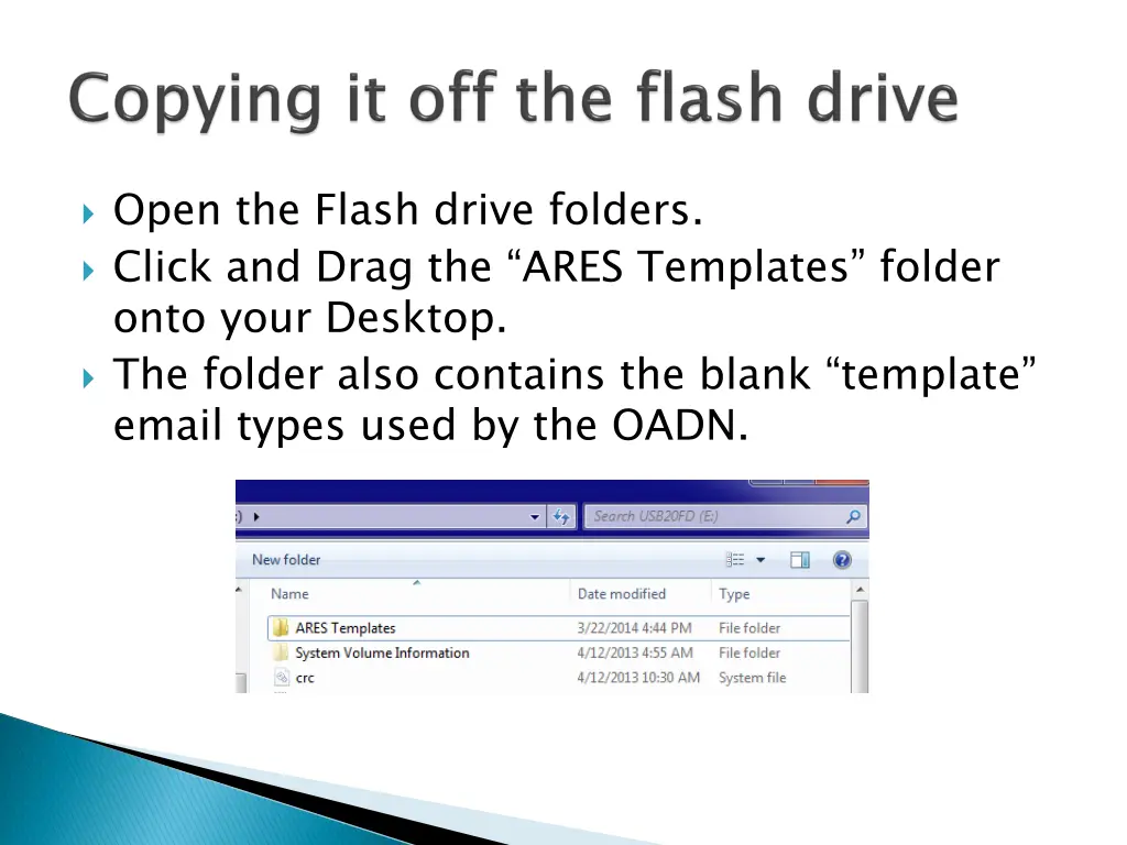 open the flash drive folders click and drag