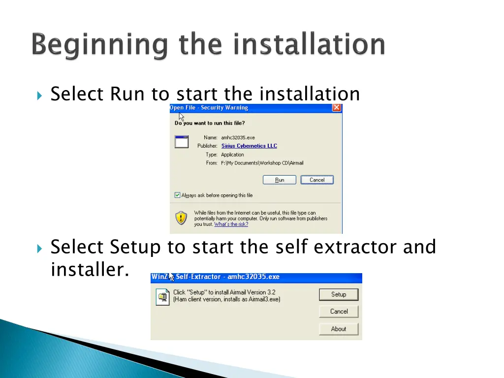 select run to start the installation