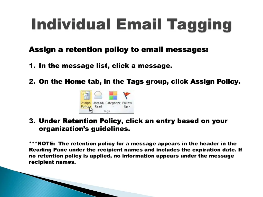 assign a retention policy to email messages