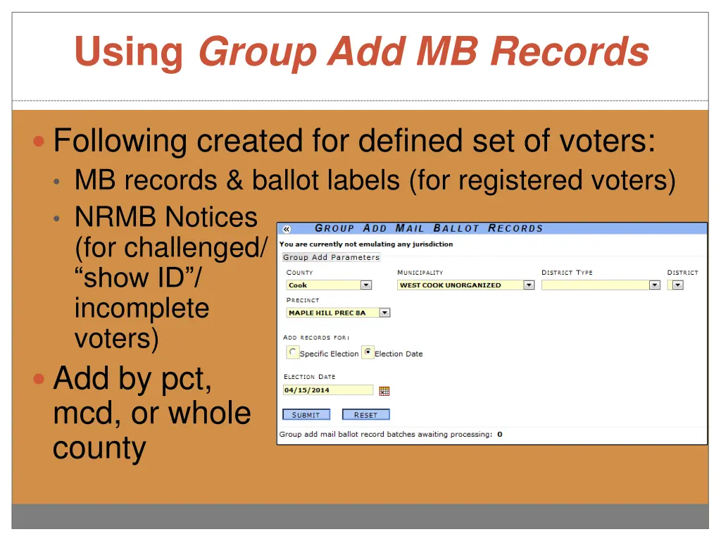 using group add mb records