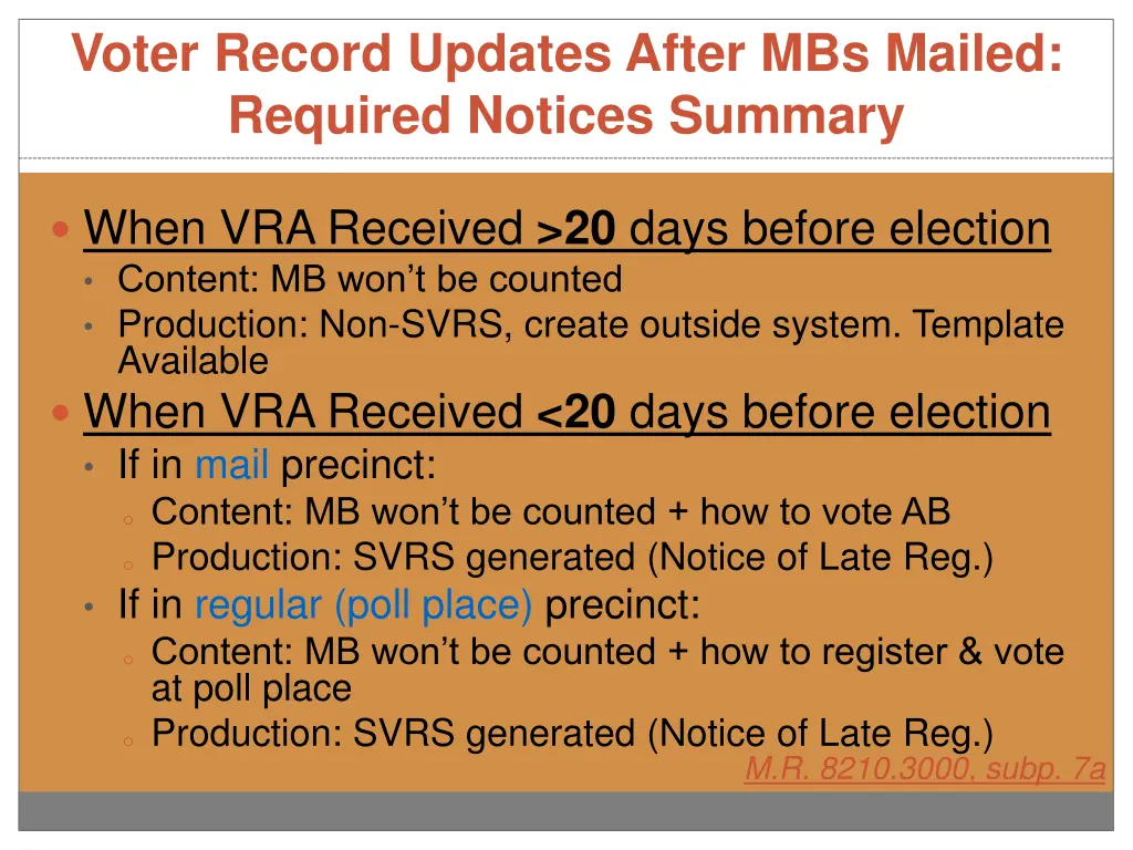 voter record updates after mbs mailed required