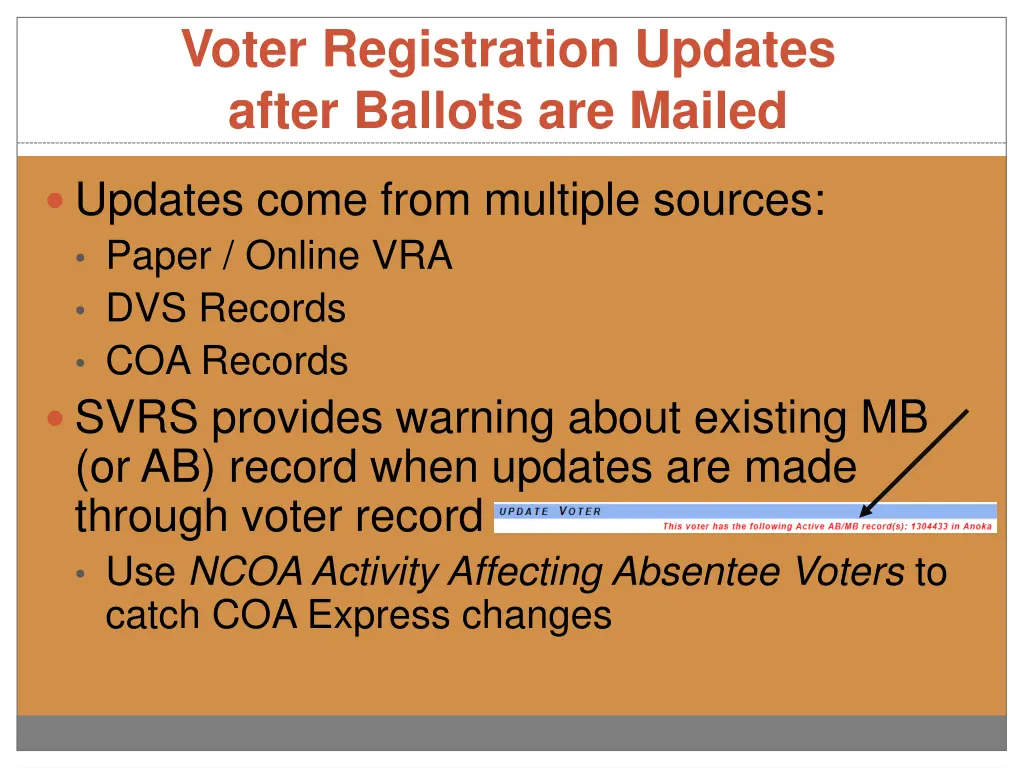 voter registration updates after ballots