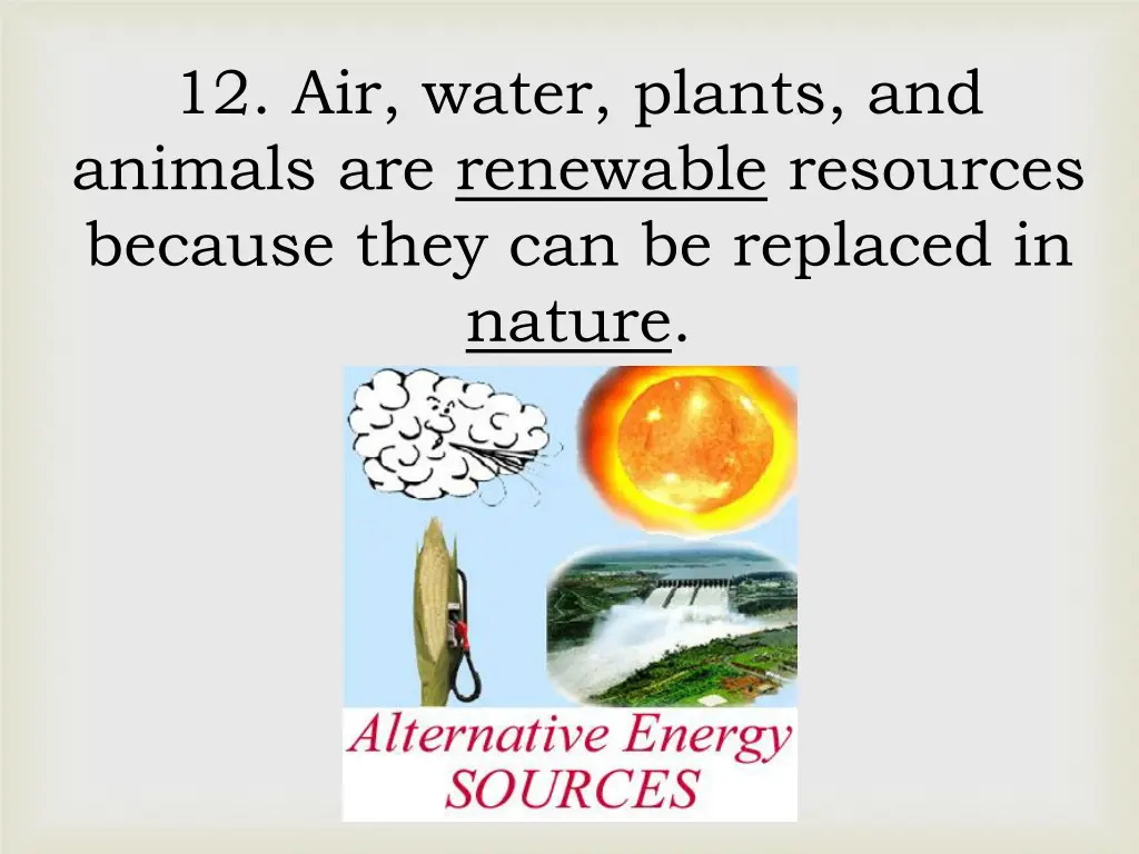 12 air water plants and animals are renewable