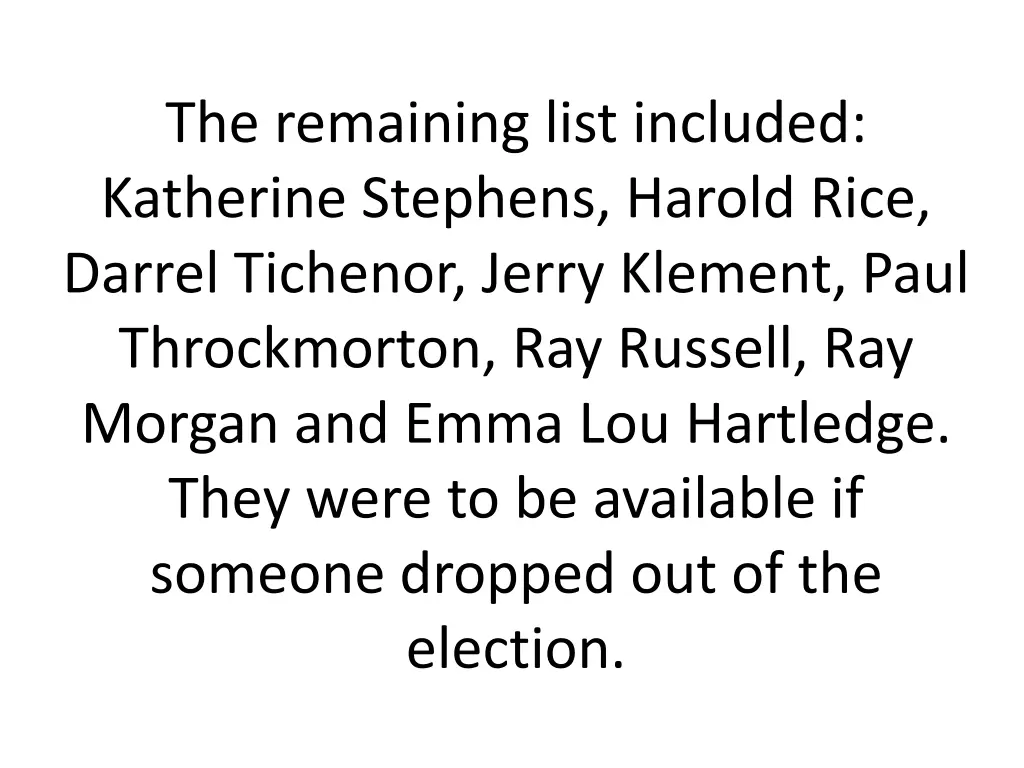 the remaining list included katherine stephens