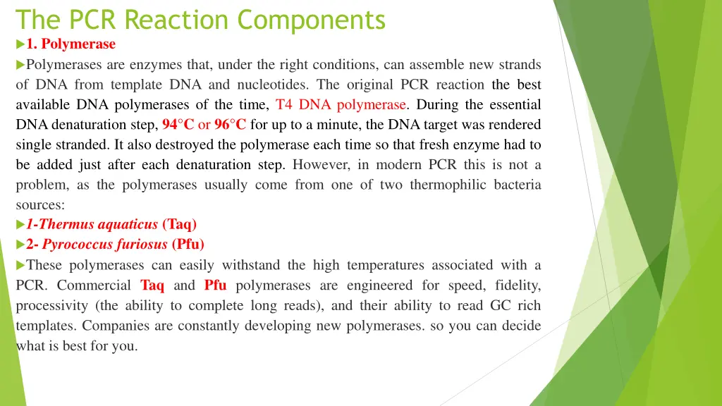 the pcr reaction components 1 polymerase