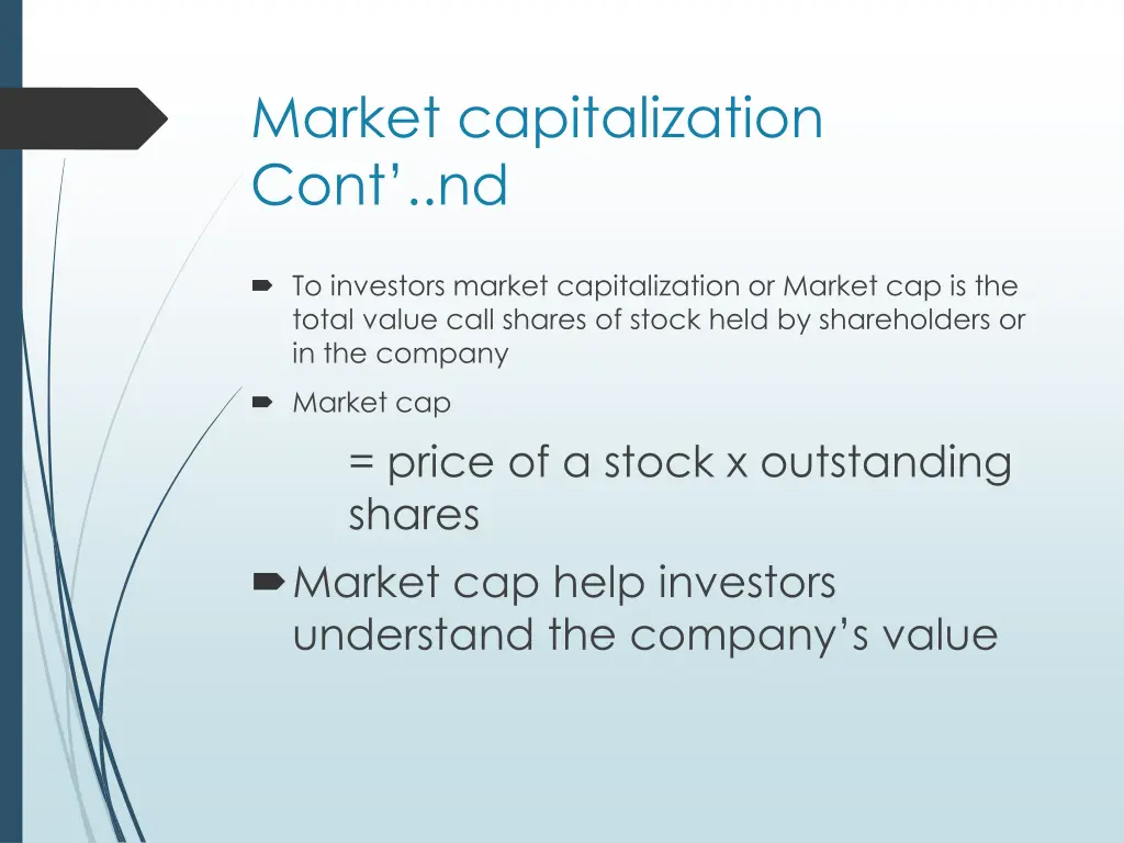 market capitalization cont nd