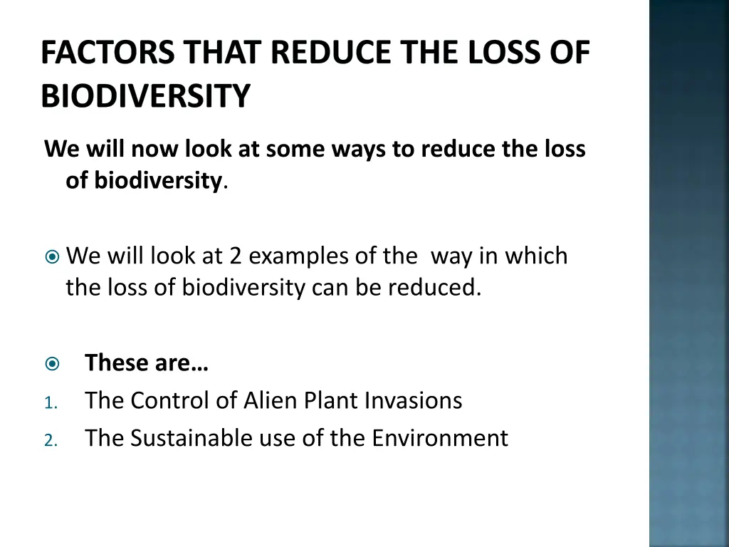 factors that reduce the loss of biodiversity