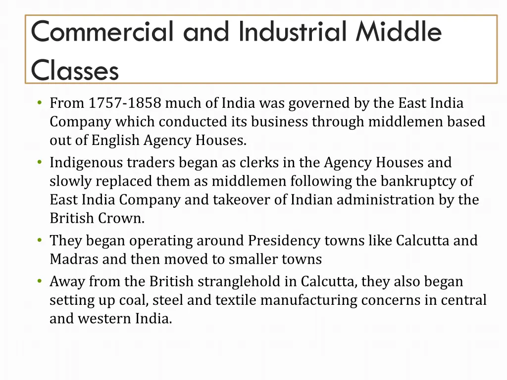 commercial and industrial middle classes from