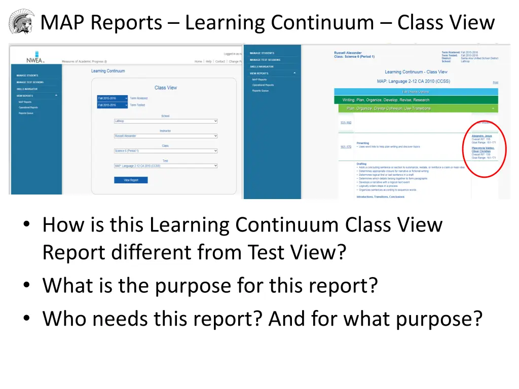 map reports learning continuum class view