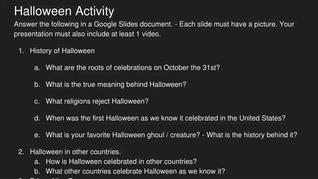 halloween activity answer the following