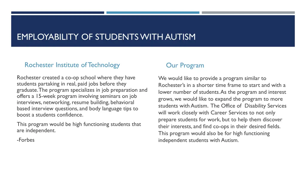 employability of students with autism