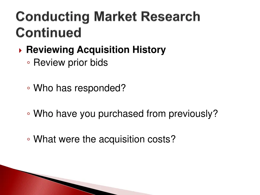 reviewing acquisition history review prior bids