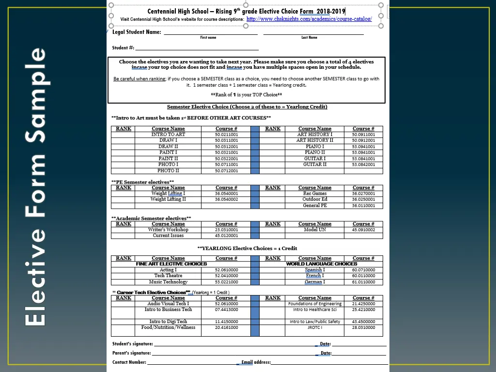 elective form sample