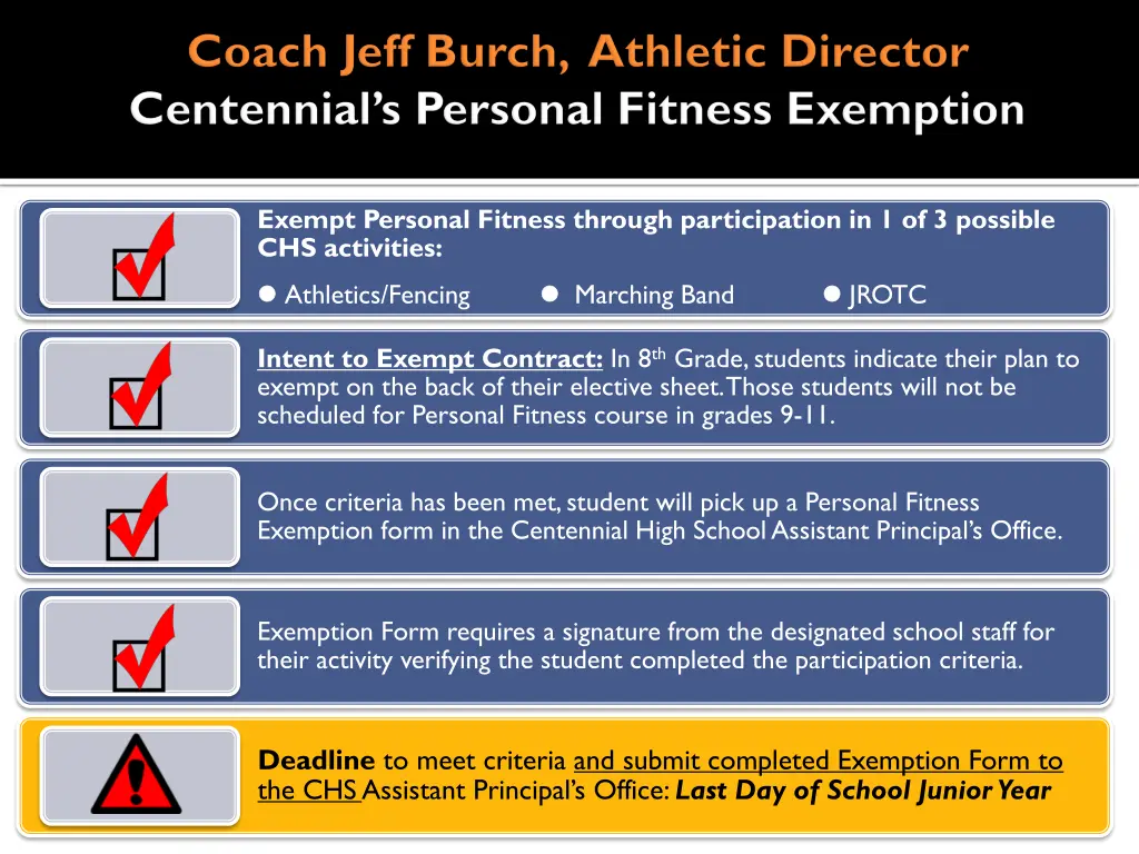 exempt personal fitness through participation